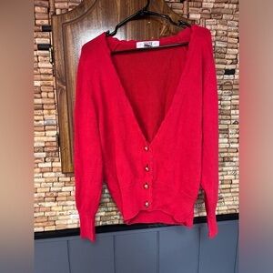 Vintage 90’s SEGUE Red acrylic cardigan sweater with gold buttons sz XL